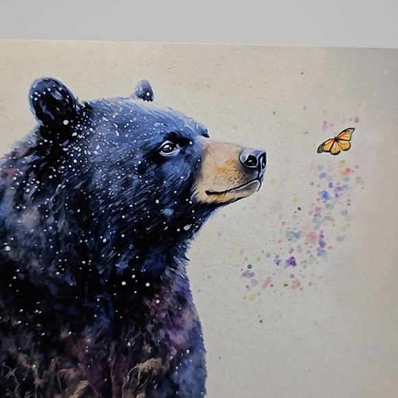 4x6 Horizontal Black Bear with Butterfly Watercolor‎ Oil Painting Print - Picture 3 of 4